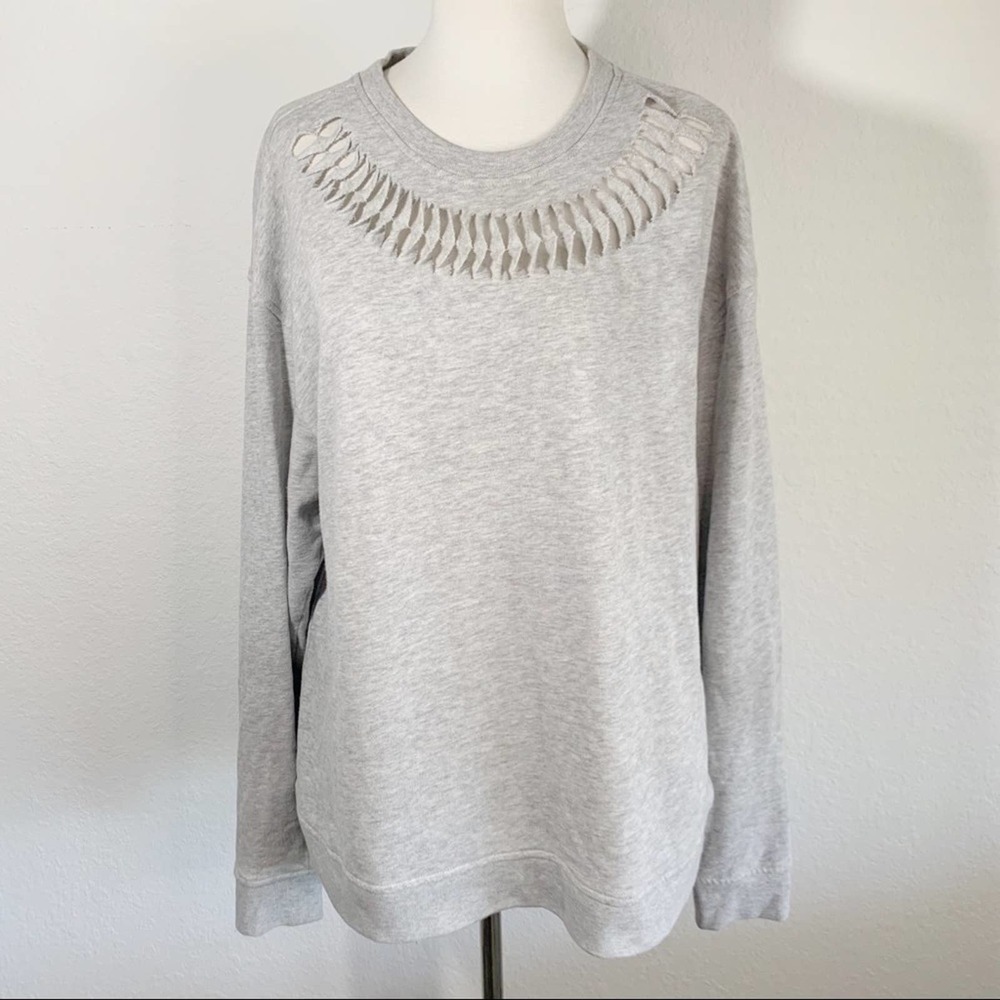 VICTORIA SPORT Heather Gray Twist-Laser Cut Crew Neck Sweatshirt